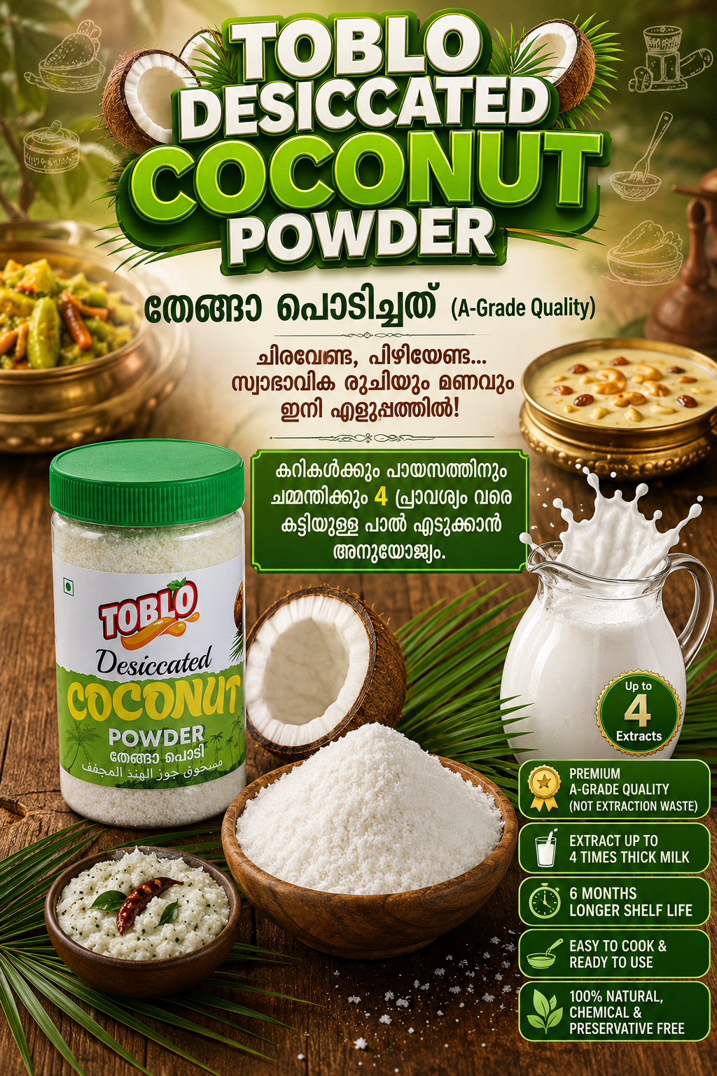 TOBLO DESICCATED COCONUT POWDER /തേങ്ങ പൊടിച്ചത്  مسحوق جوز الهند المجفف(150gm)