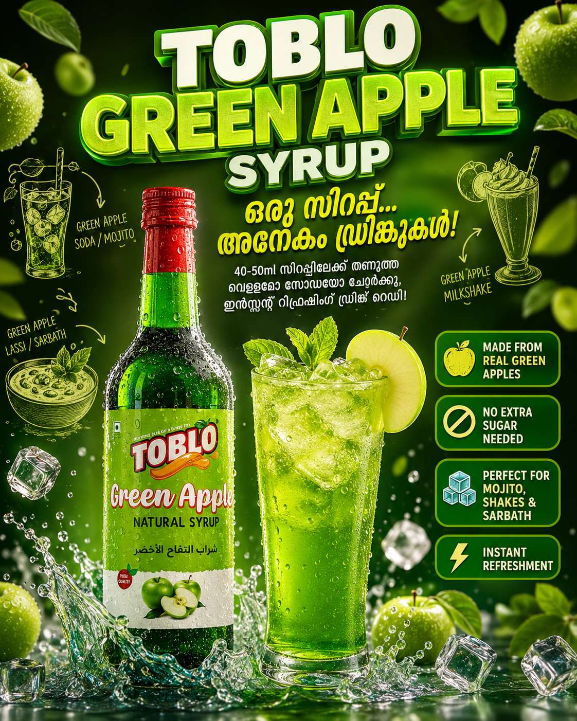 TOBLO GREEN APPLE SYRUP / شراب التفاح الأخضر (800ml)
